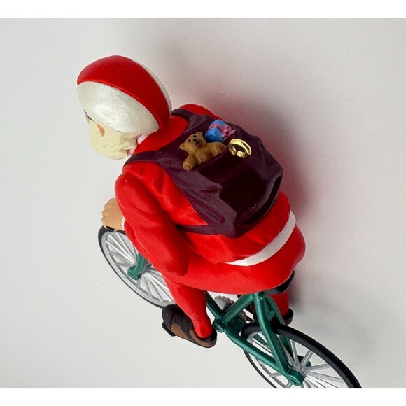 Hallmark Cycling Santa Christmas Tree Ornament With Backpack 97 Racing Suit - Picture 5 of 7